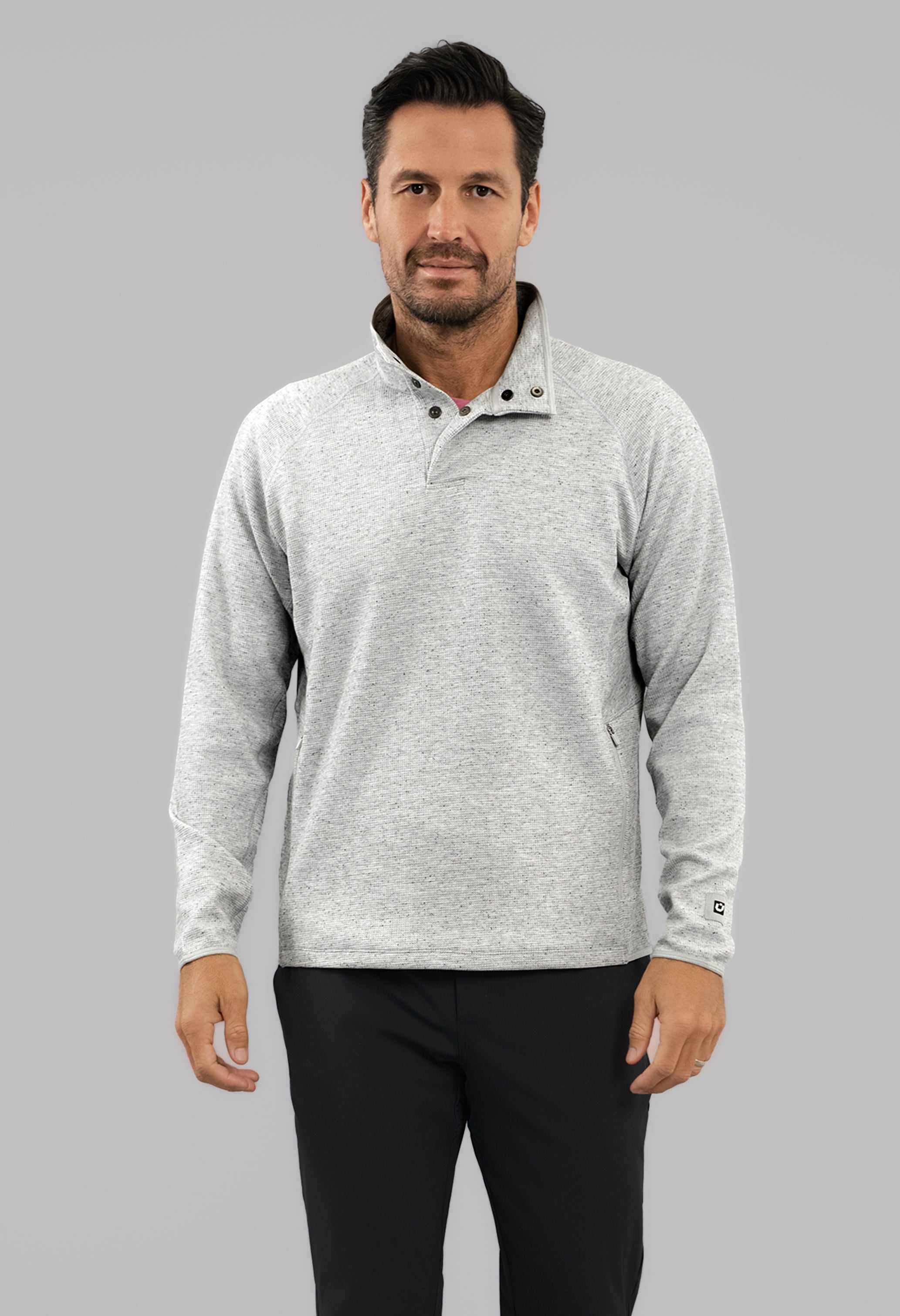 Waffle Knit 1/4 Snap Mock Neck Top