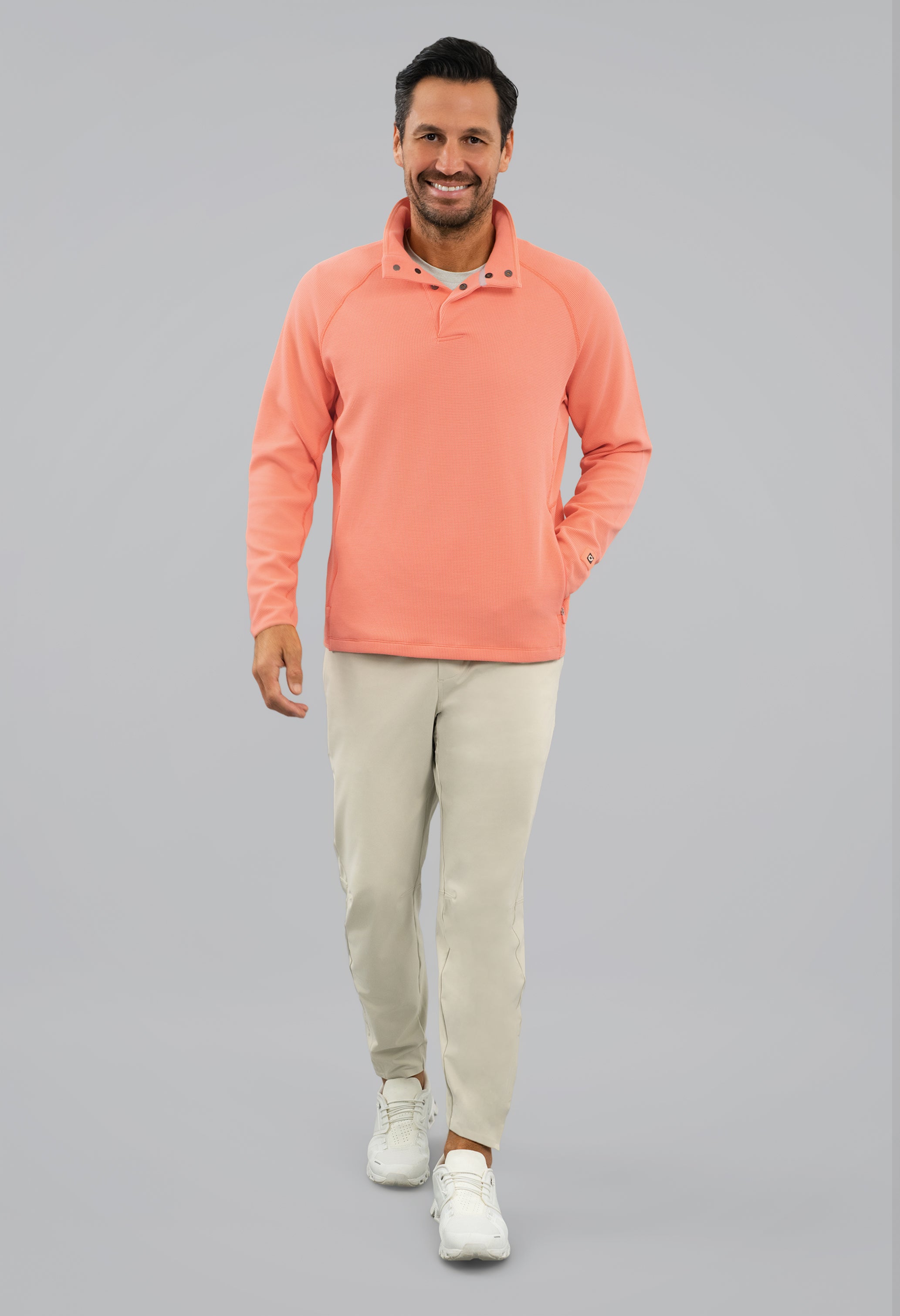 Waffle Knit 1/4 Snap Mock Neck Top