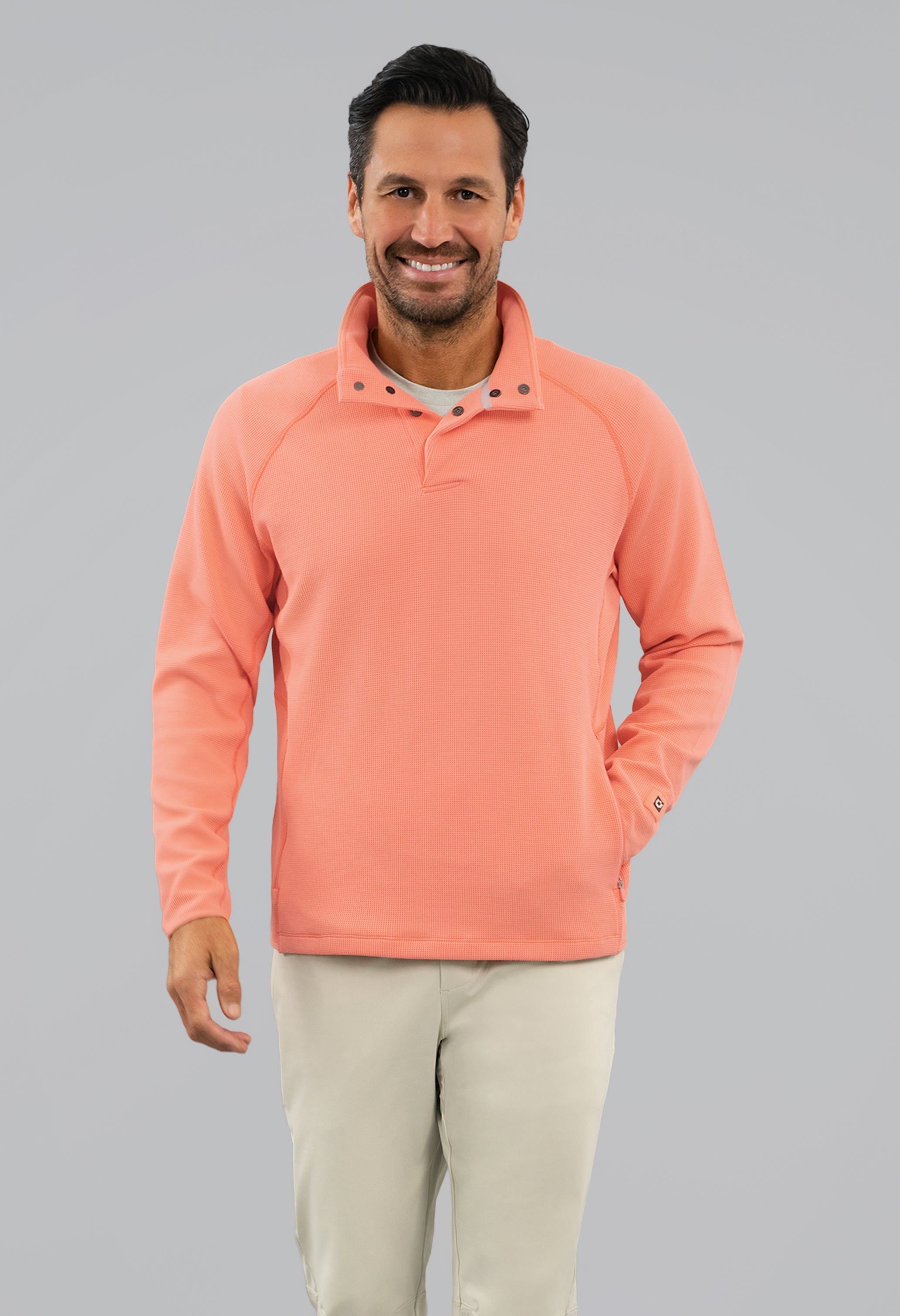 Waffle Knit 1/4 Snap Mock Neck Top