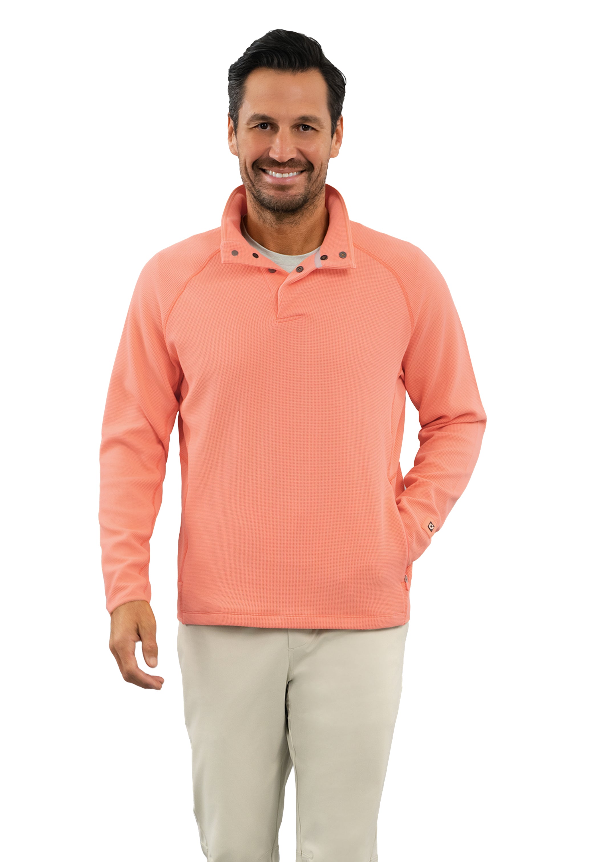 Waffle Knit 1/4 Snap Mock Neck Top