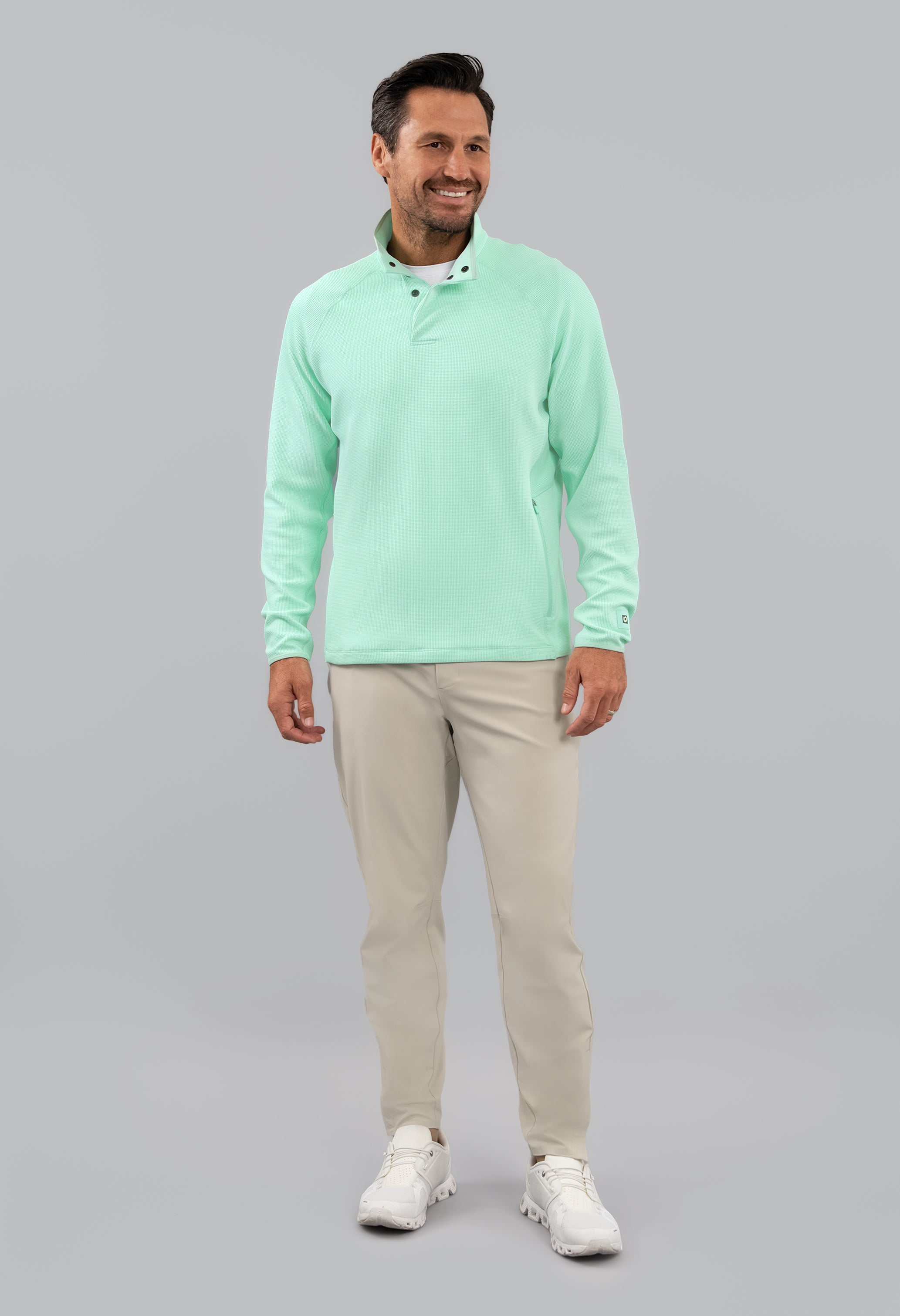 Waffle Knit 1/4 Snap Mock Neck Top