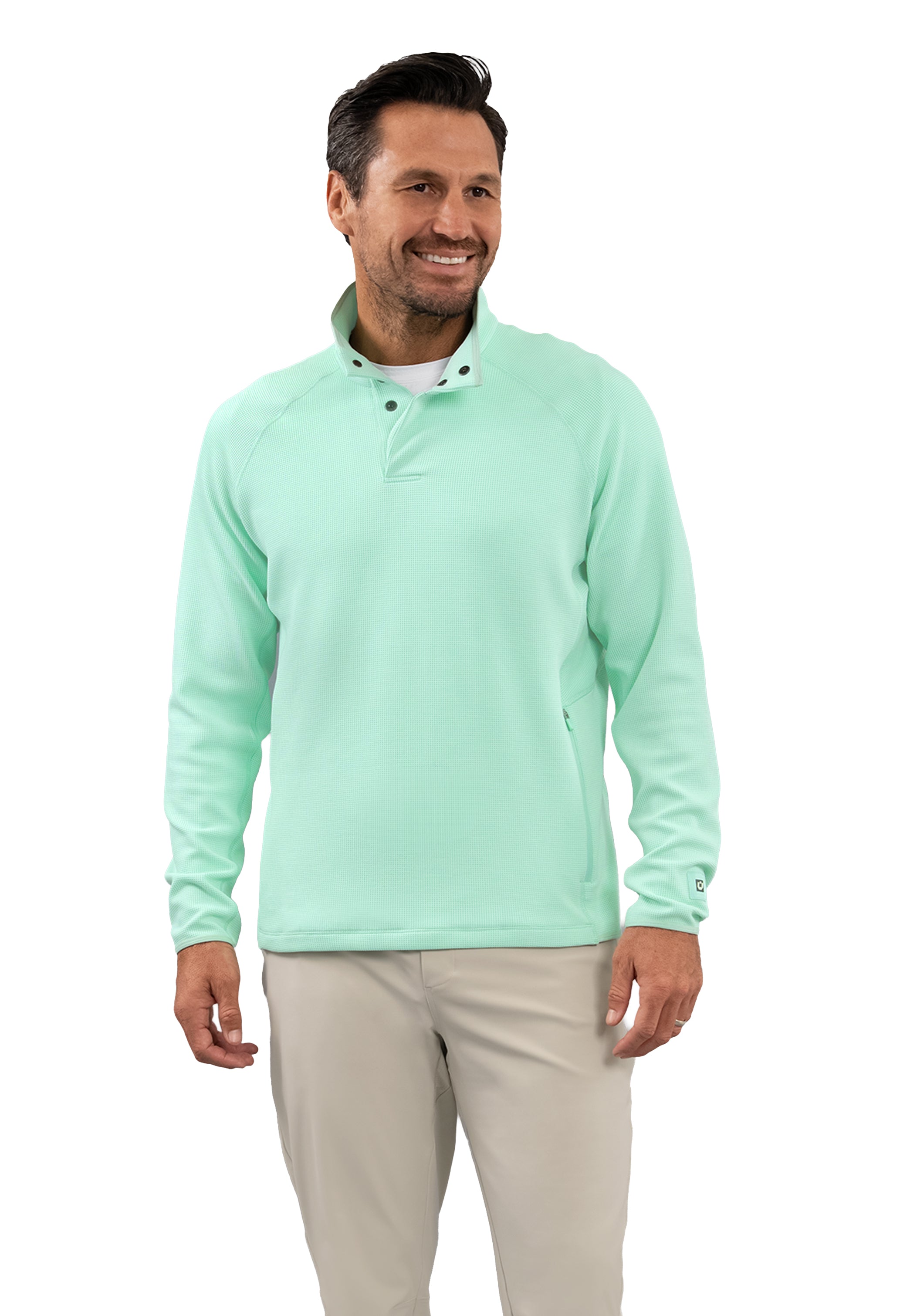 Waffle Knit 1/4 Snap Mock Neck Top