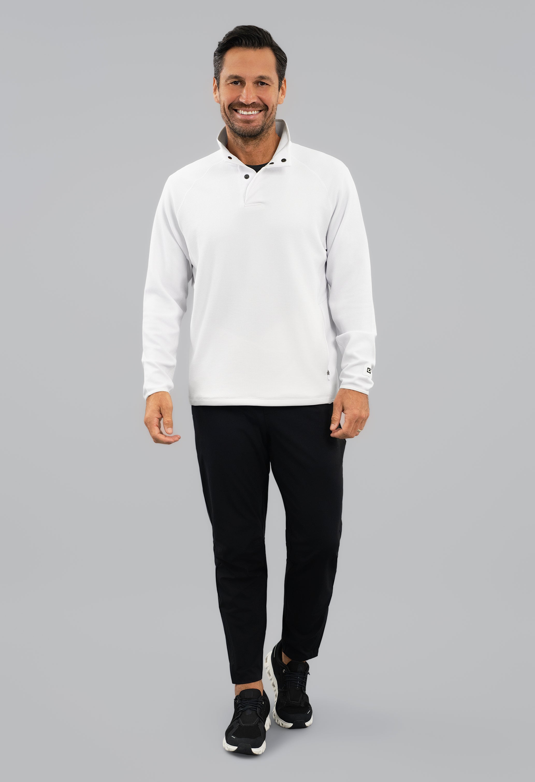 Waffle Knit 1/4 Snap Mock Neck Top