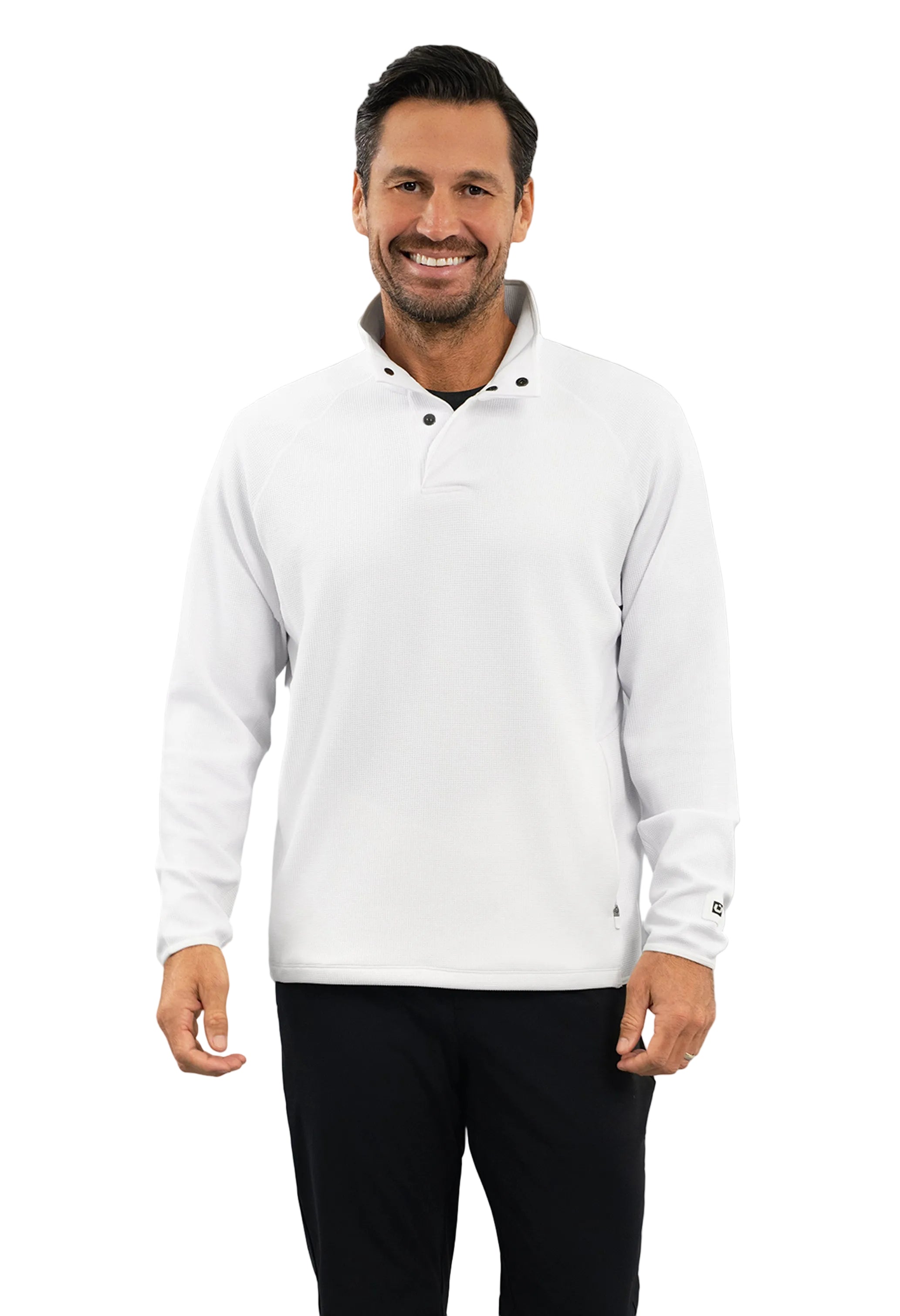 Waffle Knit 1/4 Snap Mock Neck Top
