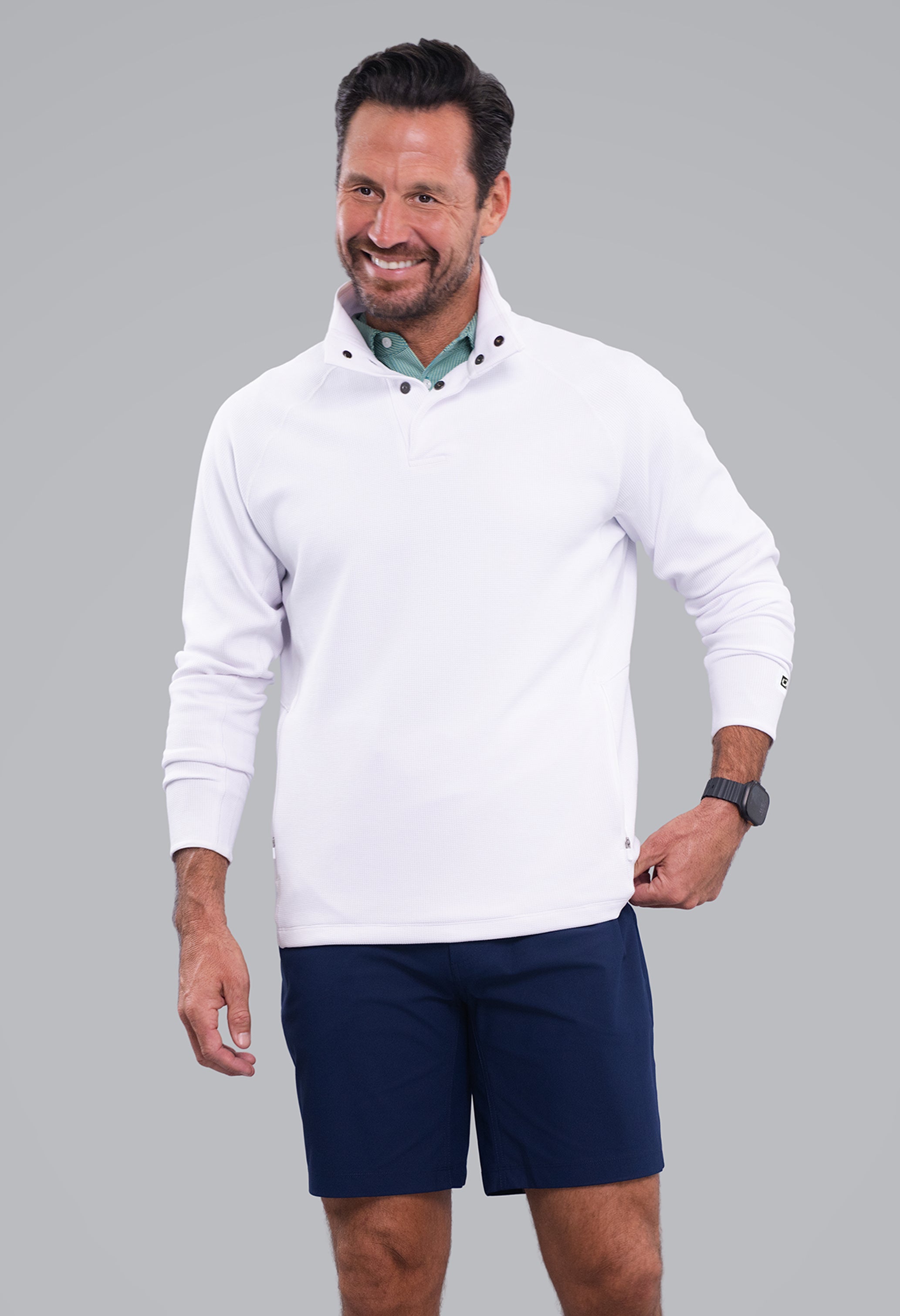Waffle Knit 1/4 Snap Mock Neck Top