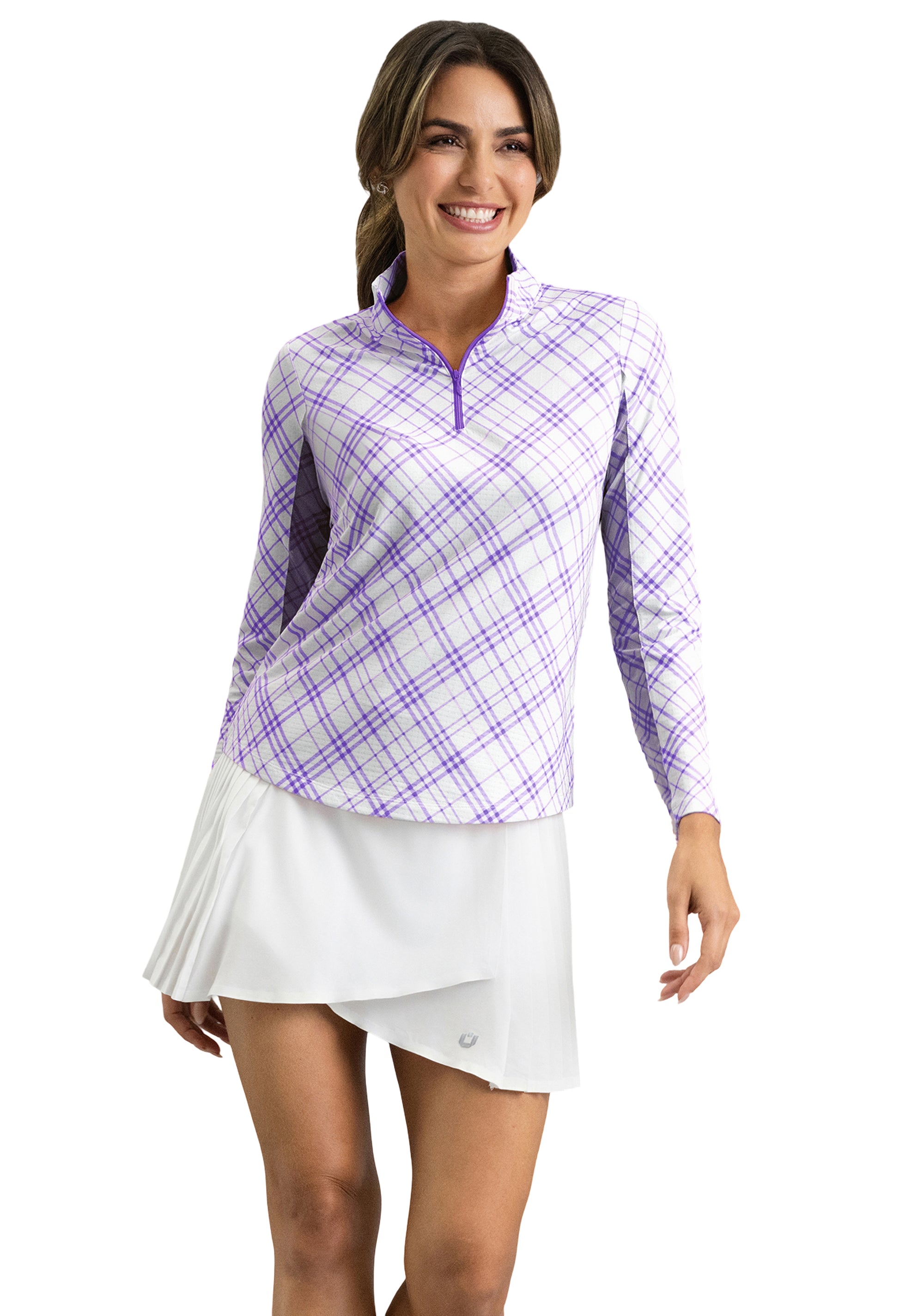 IBKÜL - Tony Print Long Sleeve Mock Neck Top - Color: Lavender/White