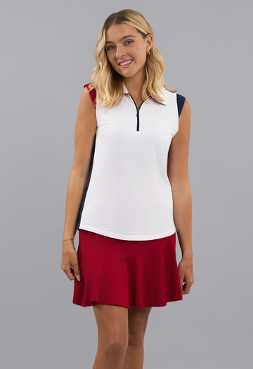 Color Block Print Sleeveless Polo