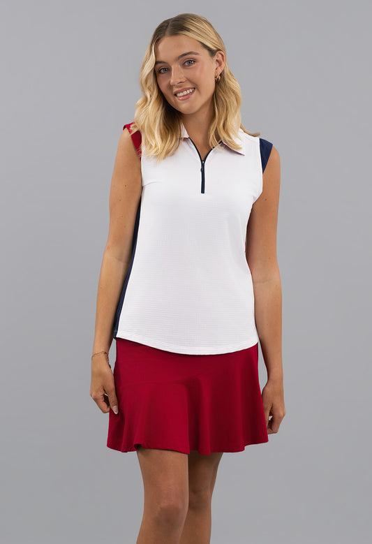 Color Block Print Sleeveless Polo