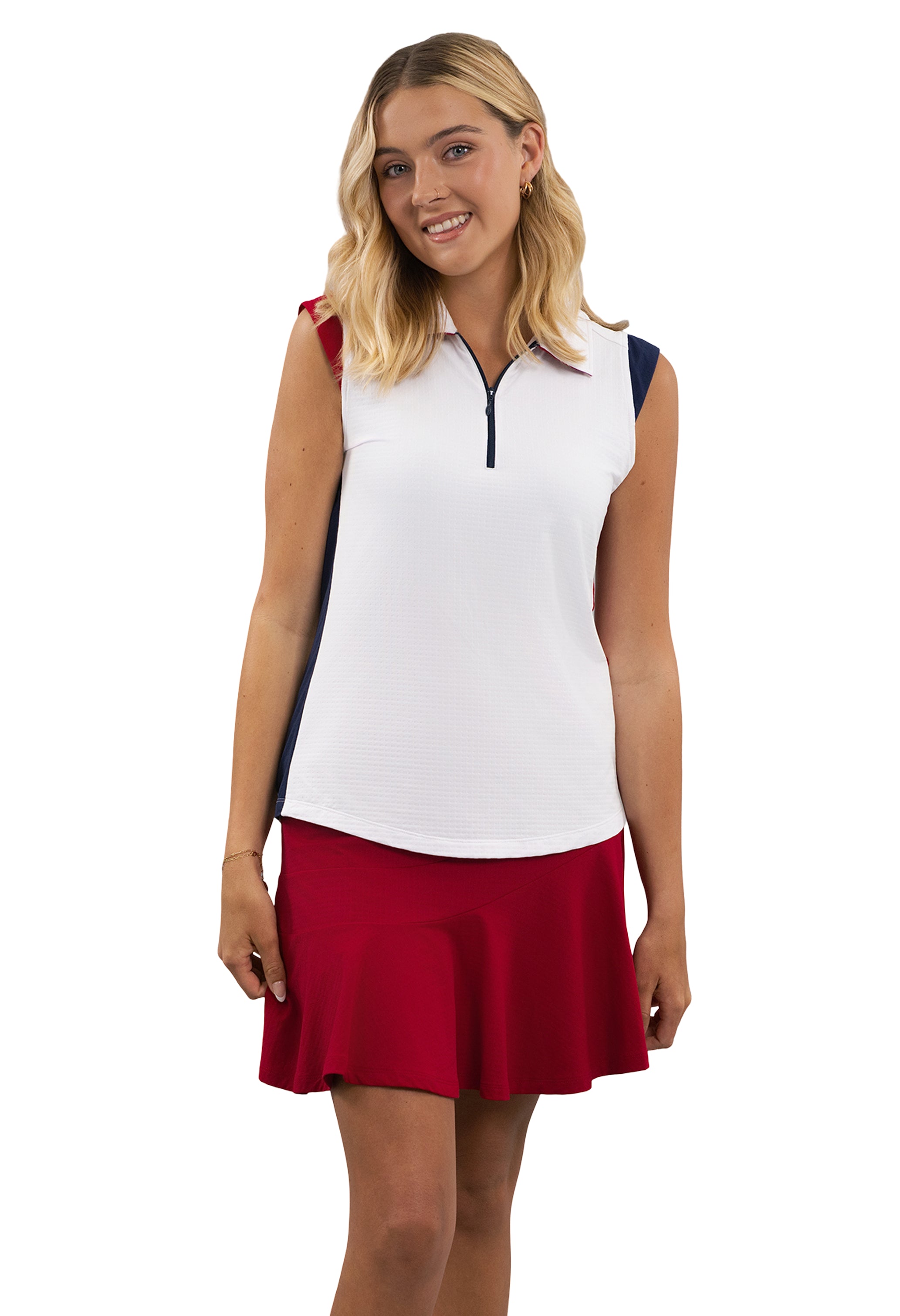Color Block Print Sleeveless Polo