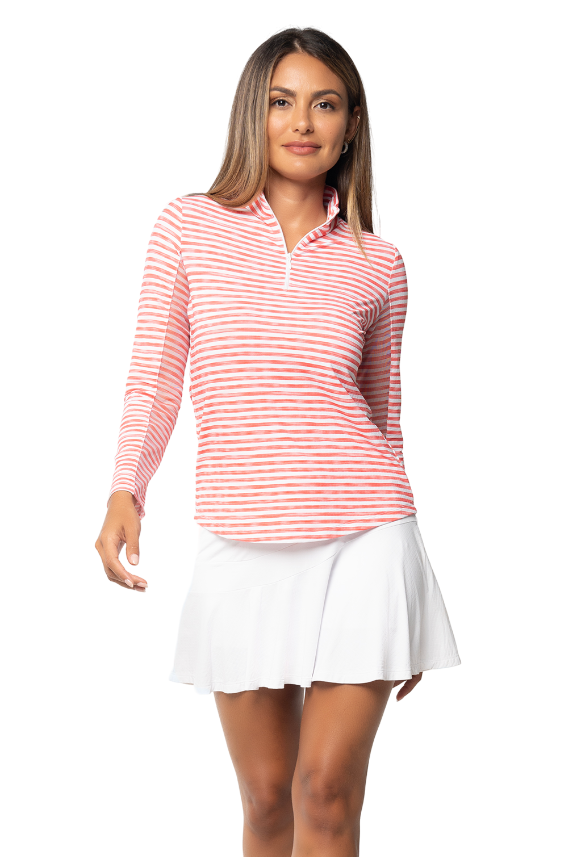 IBKÜL - Landon Stripe II Print Long Sleeve Mock Neck Top – 10164 - Color: Red/White