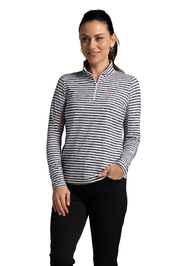 IBKÜL - Landon Stripe II Print Long Sleeve Mock Neck Top – 10164 - Color: Black/White