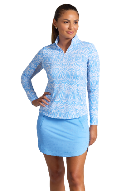 IBKÜL - Barbara Print Long Sleeve Mock Neck Top – 10086 - Color: Peri/White