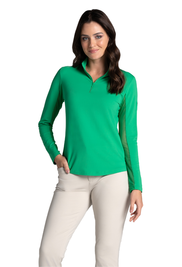 IBKÜL - Lucky Charm Print Long Sleeve Mock Neck Top – 10176 - Color: Green