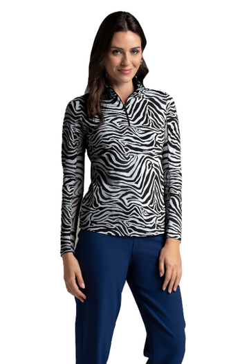 IBKÜL - Cecilia Print Long Sleeve Mock Neck Top – 10932 - Color: Black/White