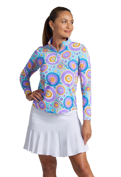 IBKÜL - Leona Print Long Sleeve Mock Neck Top – 10933 - Color: Seafoam Multi
