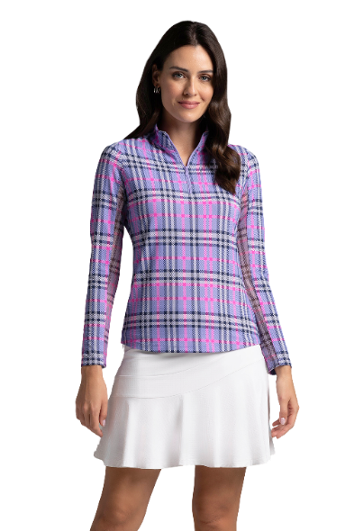 IBKÜL - Judith Print Long Sleeve Mock Neck Top – 10934 - Color: Lavender/Hot Pink