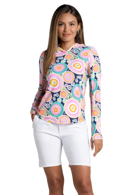 IBKÜL - Leona Print Long Sleeve Hoody – 16933 - Color: Navy Multi