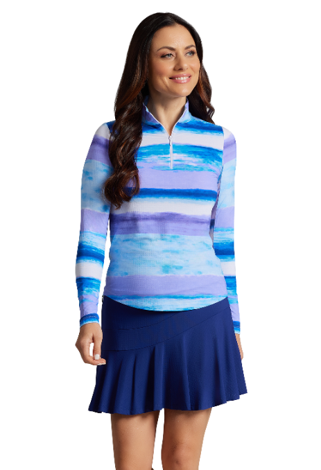 IBKÜL - Amy Print Long Sleeve Mock Neck Top – 10088 - Color: Peri/Lavender