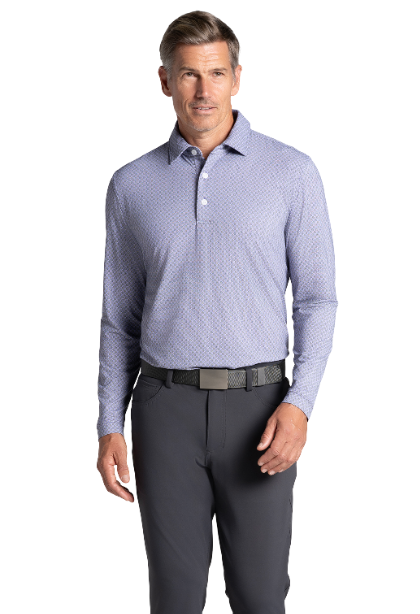 IBKÜL - Square Spiral Print Long Sleeve Polo – 95169 (Modern Fit) - Color: Charcoal/Plum