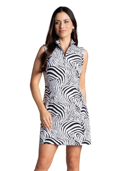 IBKÜL - Cecilia Print Sleeveless Mock Dress – 58932 - Color: Black/White