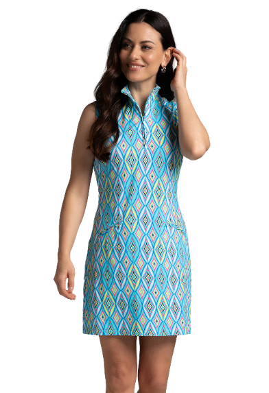 IBKÜL - Romina Print Sleeveless Mock Dress – 58931 - Color: Seafoam Multi