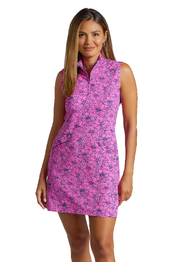 IBKÜL - Diana Print Sleeveless Mock Dress – 58930 - Color: Hot Pink/Navy