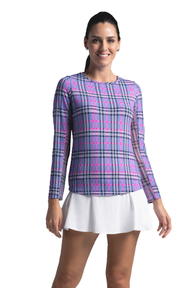 IBKÜL - Judith Print Long Sleeve Crew Neck – 12934 - Color: Lavender/Hot Pink