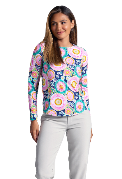 IBKÜL - Leona Print Long Sleeve Crew Neck – 12933 - Color: Navy Multi