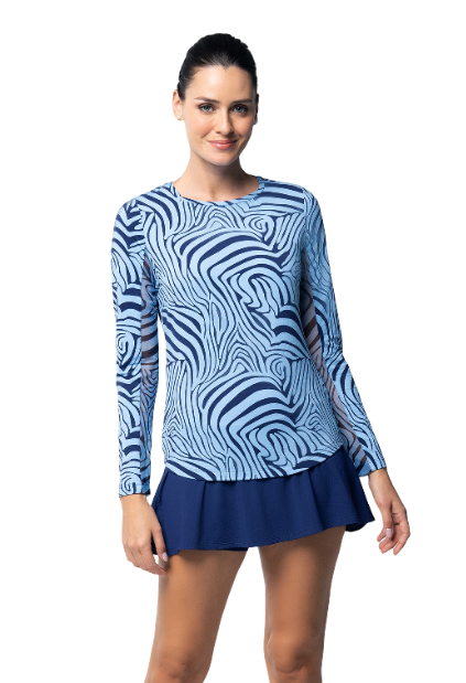 IBKÜL - Cecilia Print Long Sleeve Crew Neck – 12932 - Color: Navy/Peri