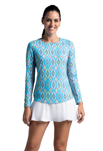 IBKÜL - Romina Print Long Sleeve Crew Neck – 12931 - Color: Seafoam Multi