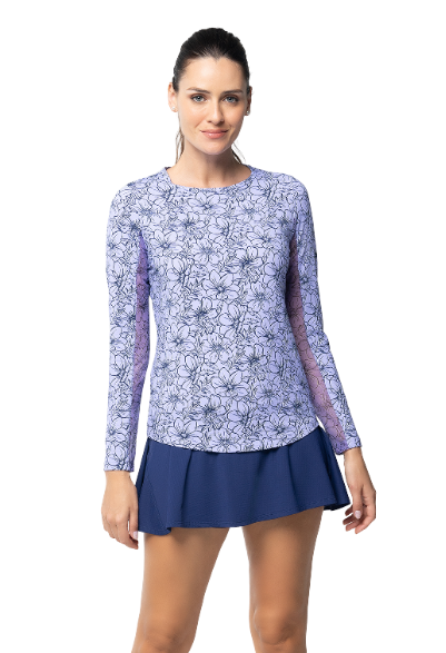 IBKÜL - Diana Print Long Sleeve Crew Neck – 12930 - Color: Lavender/Navy