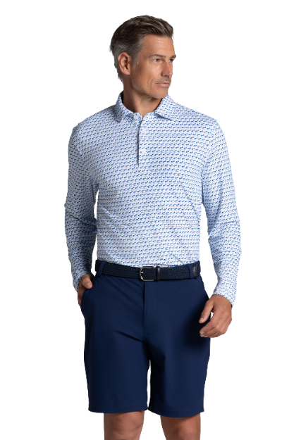 IBKÜL - Beach Day Print Long Sleeve Polo – 95174 (Modern Fit) - Color: Royal/Lime/White