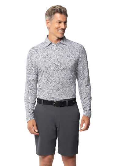 IBKÜL - Pricilla Print Long Sleeve Polo – 95173 (Modern Fit) - Color: Charcoal/White