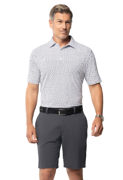 IBKÜL - Tuxedo Print Short Sleeve Polo – 94172 (Modern Fit) - Color: Charcoal/Plum