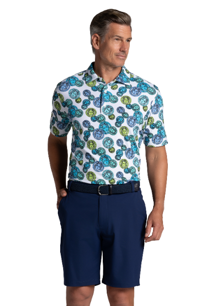 IBKÜL - Medusa Print Short Sleeve Polo – 94171 (Modern Fit) - Color: Turq Multi