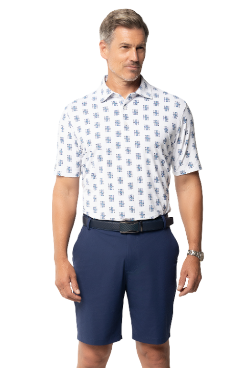 IBKÜL - King of Spades Print Short Sleeve Polo – 94170 (Modern Fit) - Color: Ink/Turq