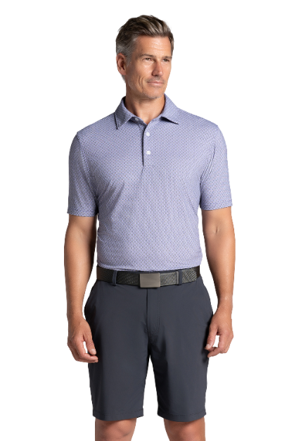 IBKÜL - Square Spiral Print Short Sleeve Polo – 94169 (Modern Fit) - Color: Charcoal/Plum