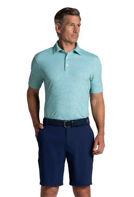 IBKÜL - Square Spiral Print Short Sleeve Polo – 94169 (Modern Fit) - Color: Royal/Lime/White