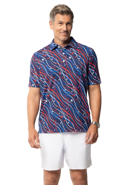 IBKÜL - Patriot Confetti Print Short Sleeve Polo – 94091 (Modern Fit) - Color: Navy