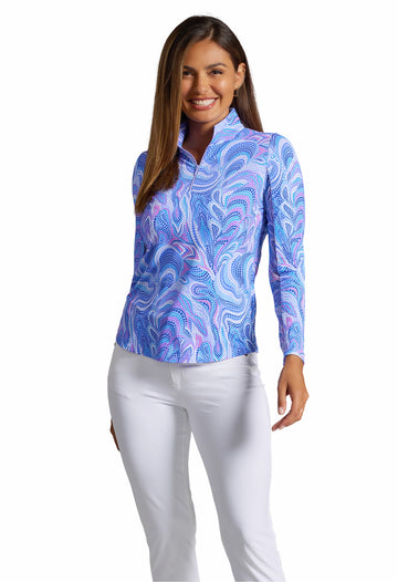 IBKÜL - Rebecca Print Long Sleeve Mock Neck Top – 10087 - Color: Lavender Multi