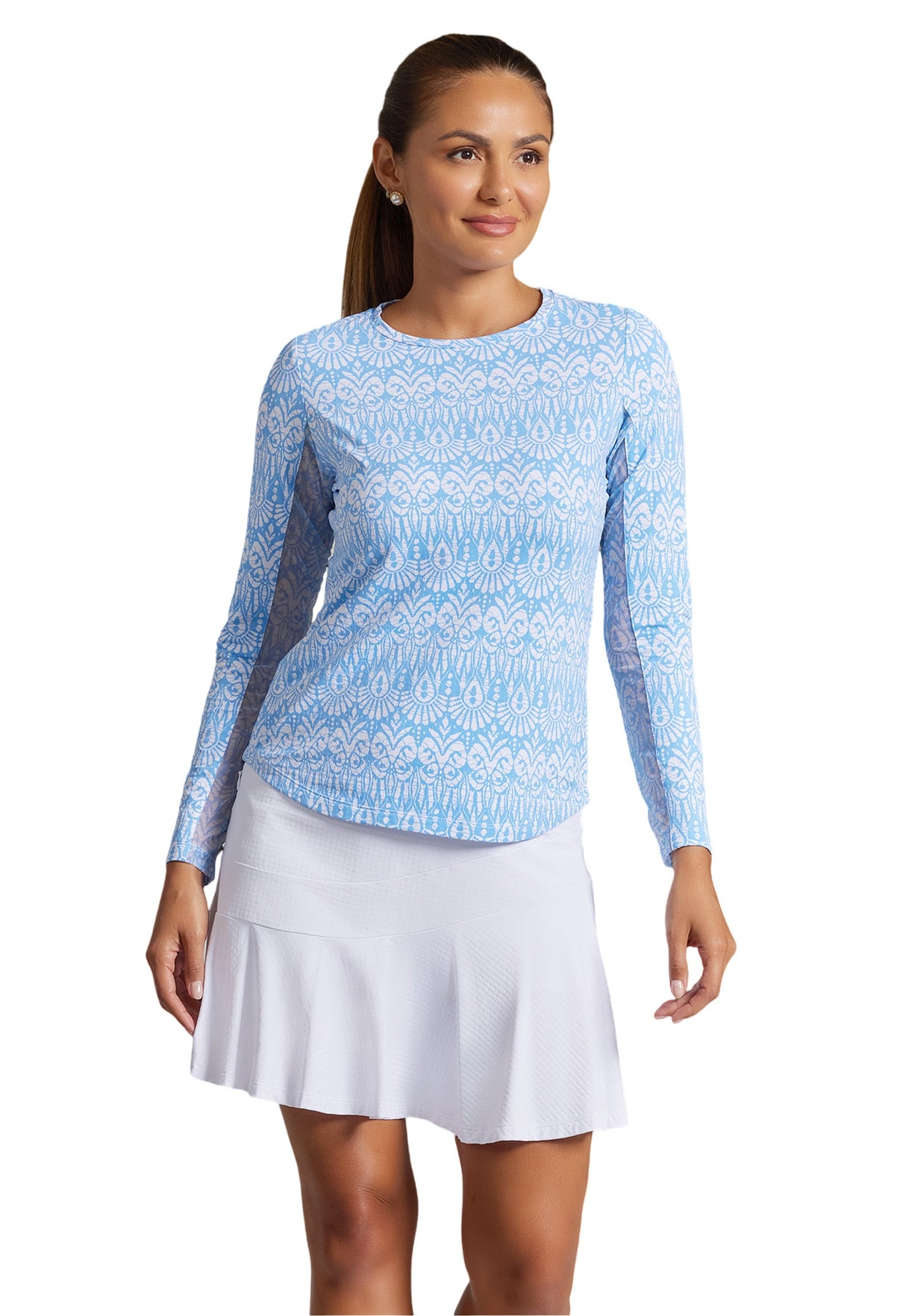 IBKÜL - Barbara Print Long Sleeve Crew Neck – 12086 - Color: Peri/White