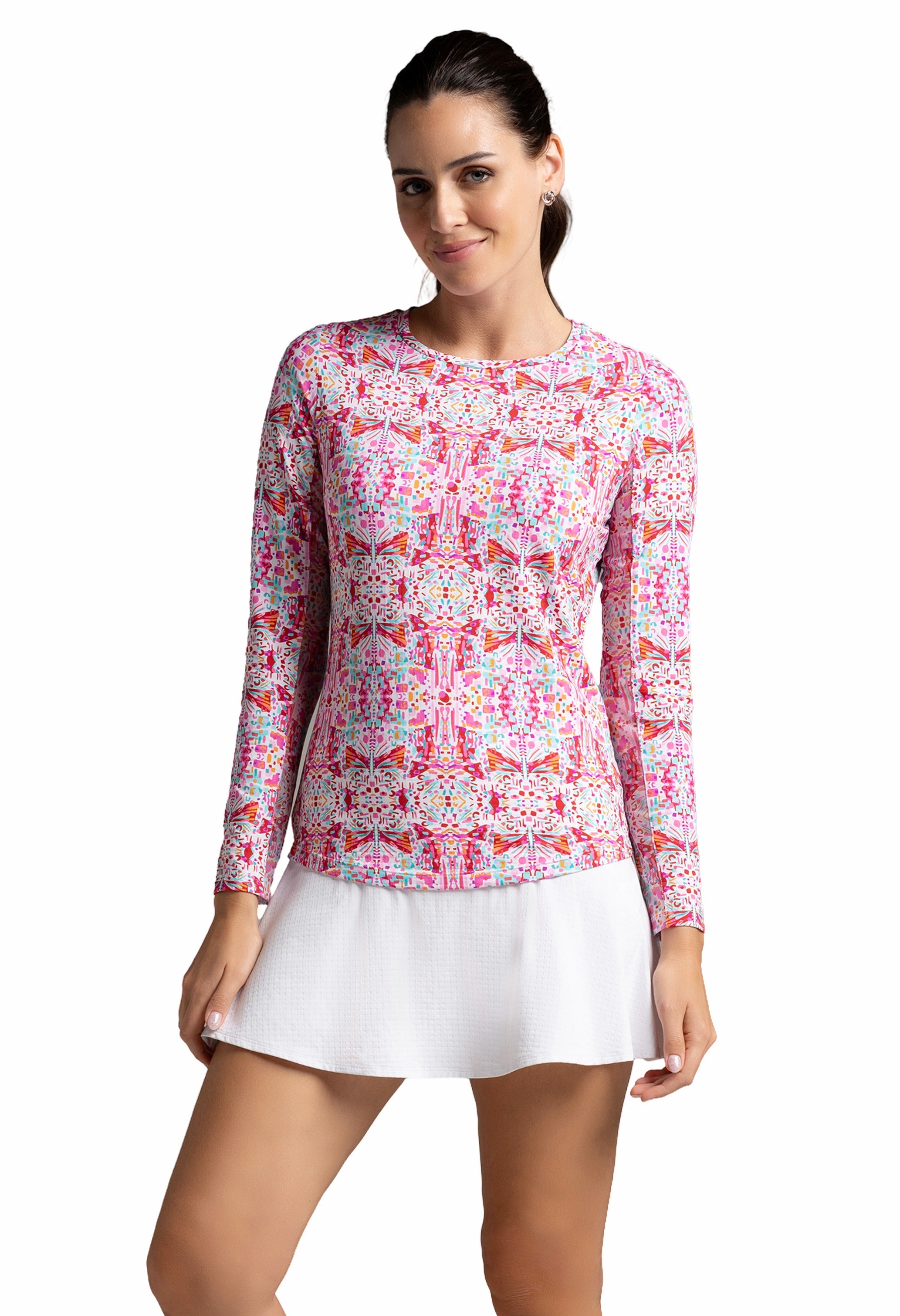 IBKÜL - Ridley Print Long Sleeve Crew Neck – 12089 - Color: Watermelon Multi