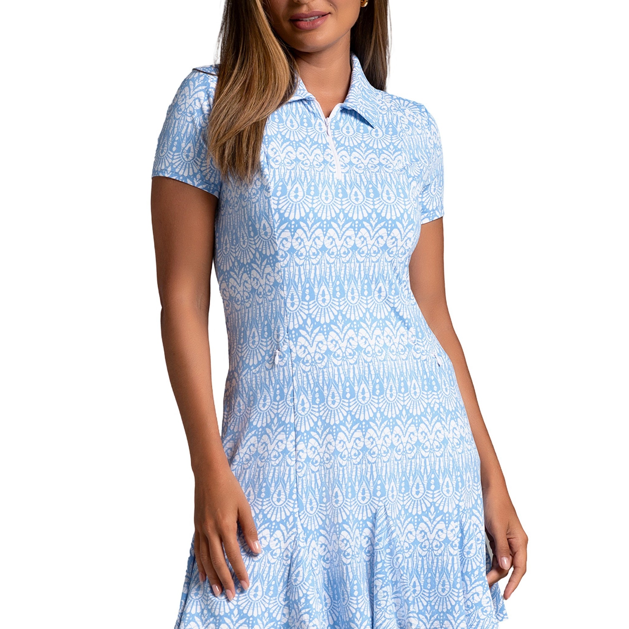 IBKÜL - Barbara Print Short Sleeve Godet Dress – 69086 - Color: Peri/White