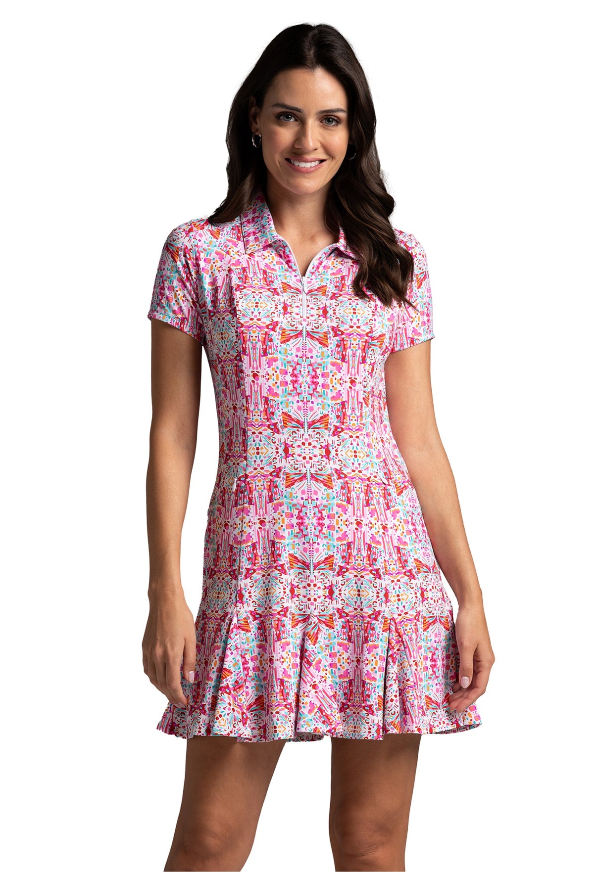 IBKÜL - Ridley Print Short Sleeve Godet Dress – 69089 - Color: Watermelon Multi