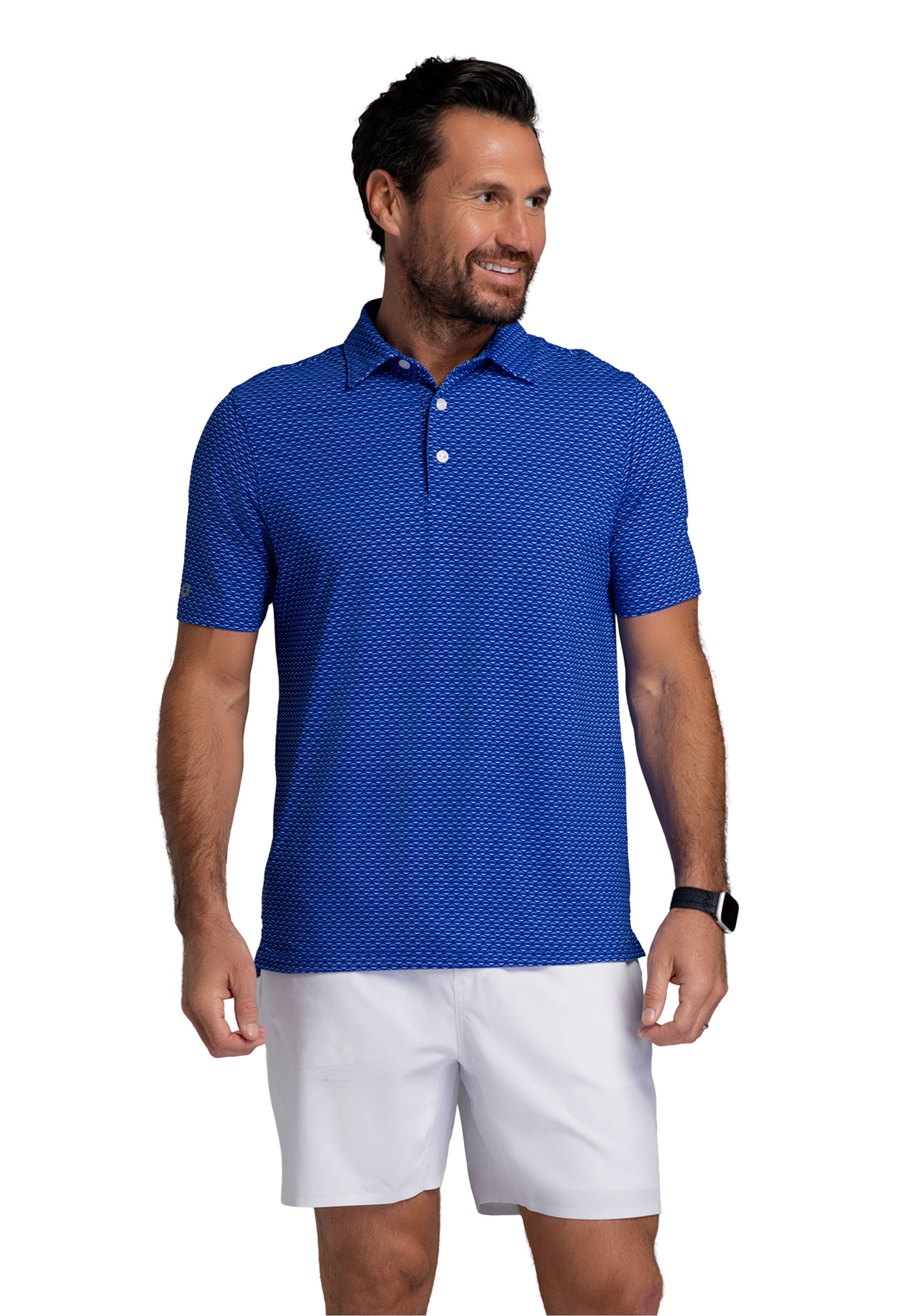 IBKÜL - Footballs Print Short Sleeve Polo (Modern Fit) - Color: Royal/White