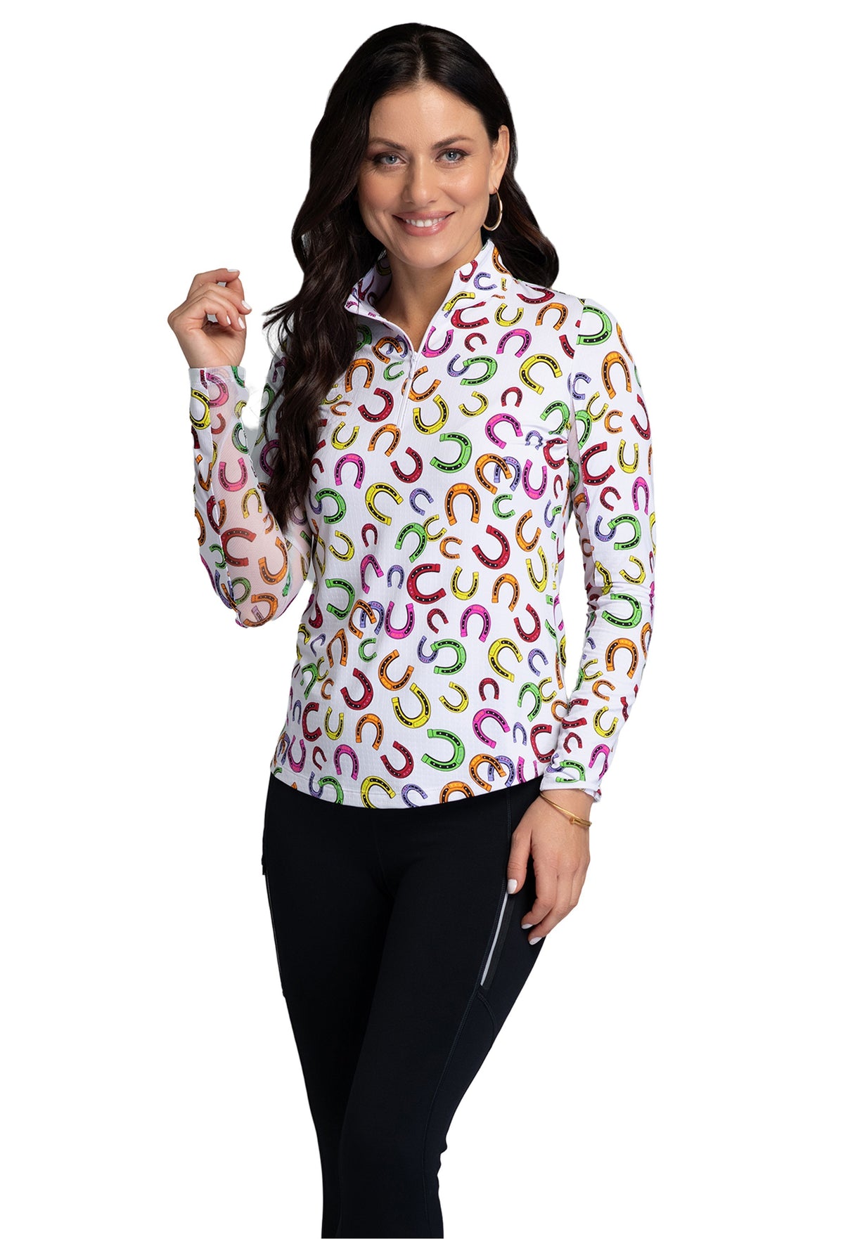 IBKÜL - Bella Print Long Sleeve Mock Neck Top - Color: Hot Pink Multi