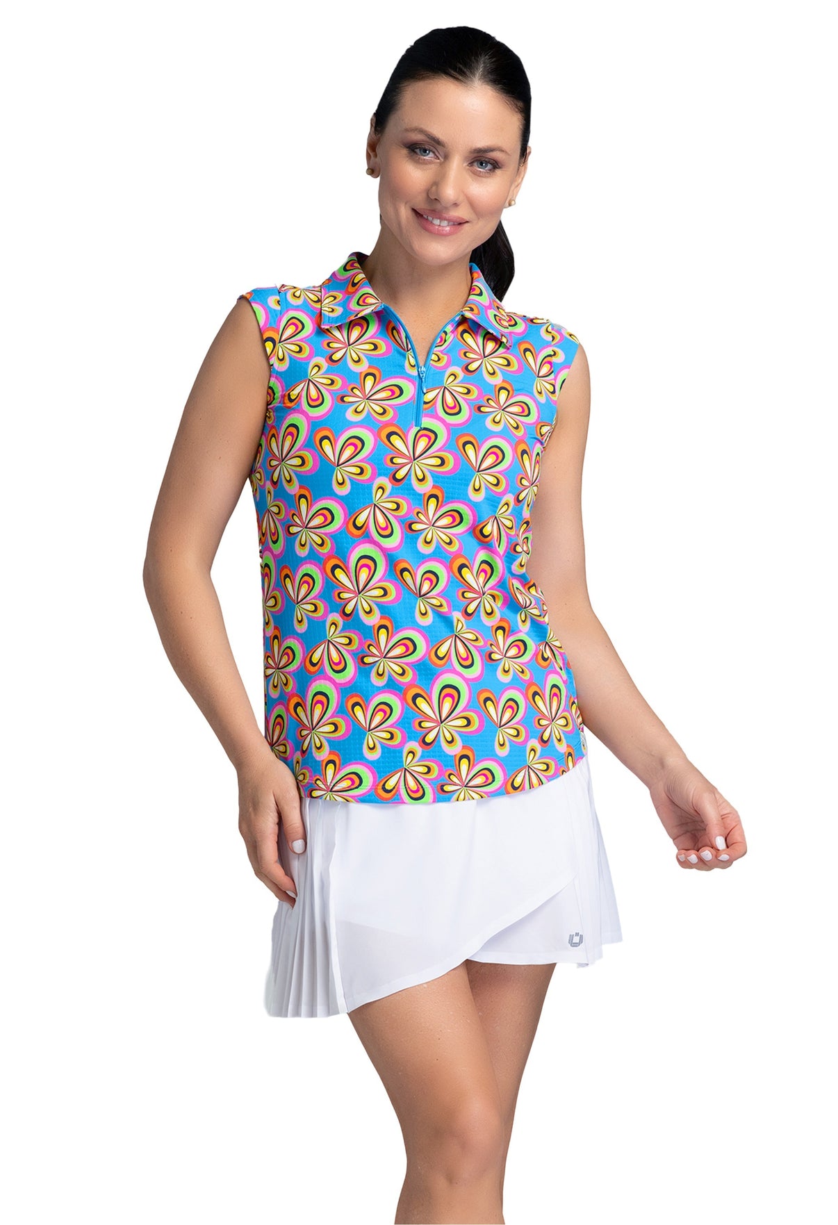 IBKÜL - Arya Print Sleeveless Polo - Color: Turquoise Multi
