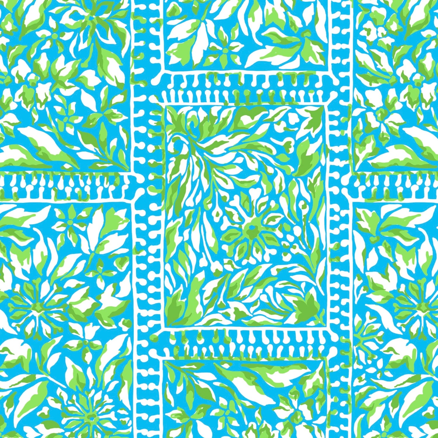 IBKÜL - Josie Print ¾ Sleeve Drawstring Dress - Color: Turquoise/Lime