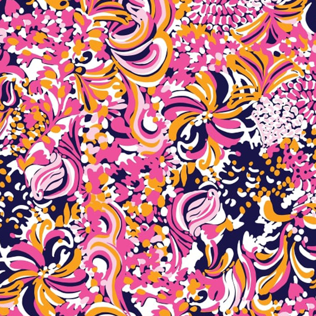 IBKÜL - Marissa Print Long Sleeve Mock Neck Top – 10656 - Color: Hot Pink/Orange Peel