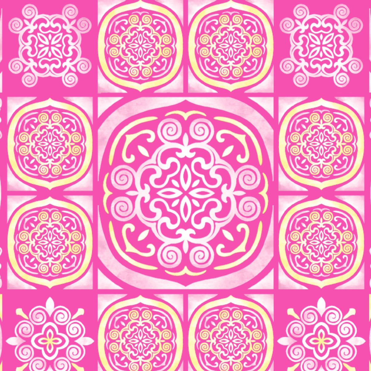 IBKÜL - Colette Print Long Sleeve Crew Neck – 12090 - Color: Hot Pink/Yellow